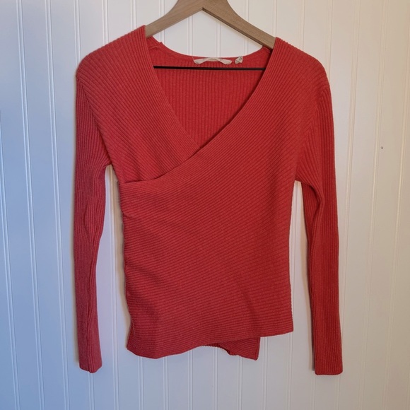 Soft Surroundings Red Ribbed Wrap Sweater Women’s Size Small - Picture 1 of 13